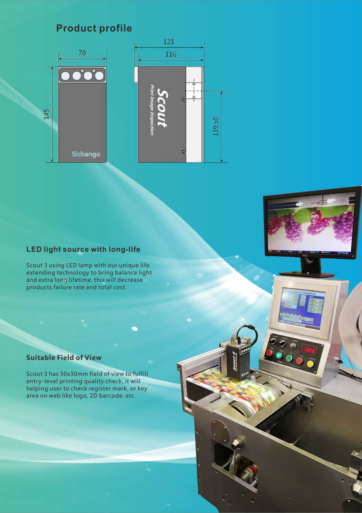 Система инспекции узкого полотна с мини-камерой SCOUT 3 для вашего 10-дюймового Mark Andy Inline